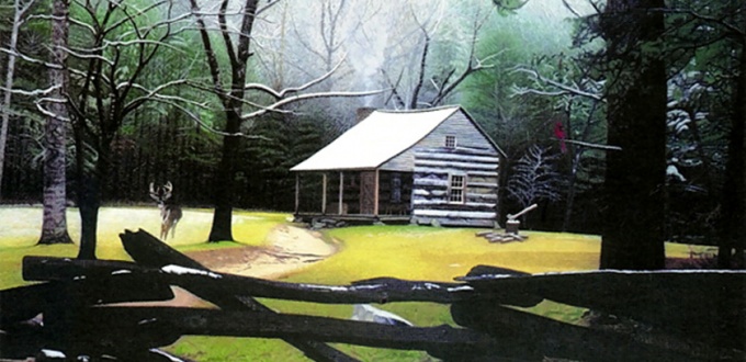 Painting of Carter Shields Cabin.